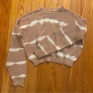 Cropped Knit Distressed Sweater — Juniors Large — Brown Cream